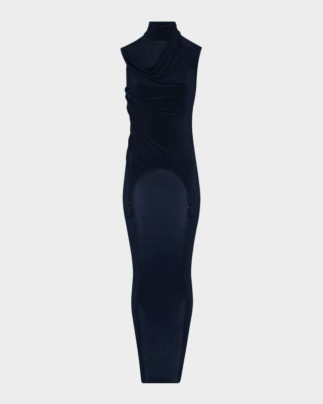 Harness Draped Jersey Sleevless Maxi Dress
